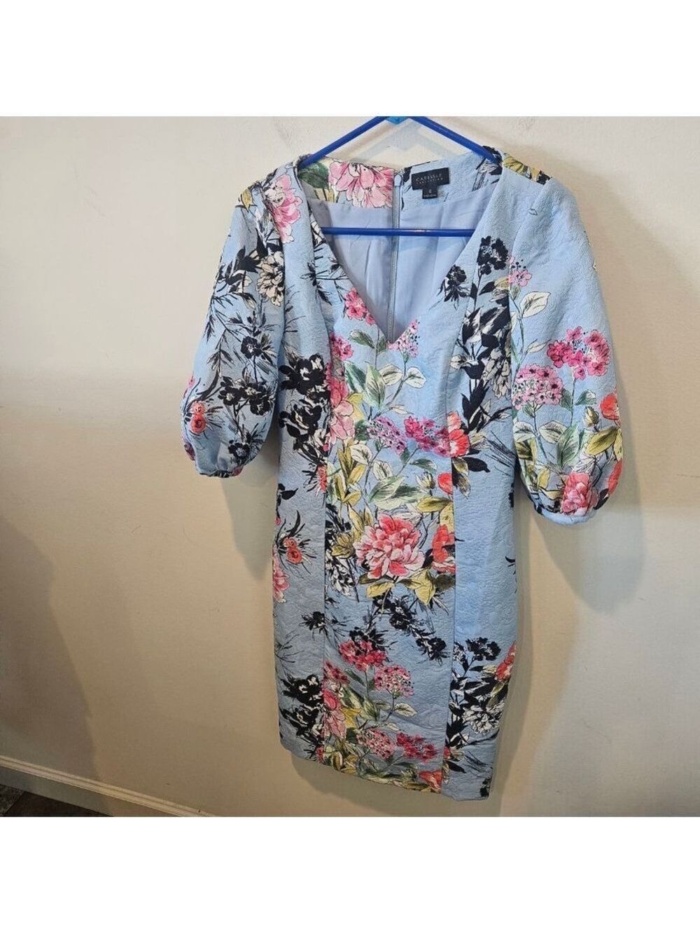 Women's Carlisle Collection Blue Floral V-Neck Dress Size 0